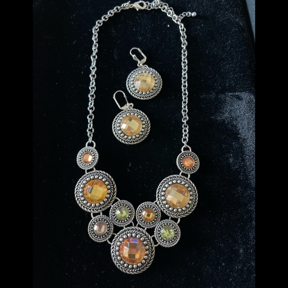 Custom multi colored stone necklace and earring set